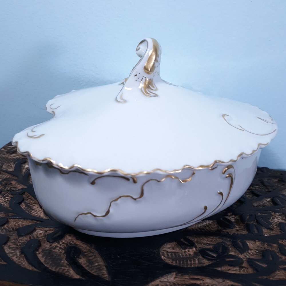 C 1888-1896 Haviland Limoges Lidded Butter Dish Trinket Box Marsaille Gold White - Picture 9 of 16